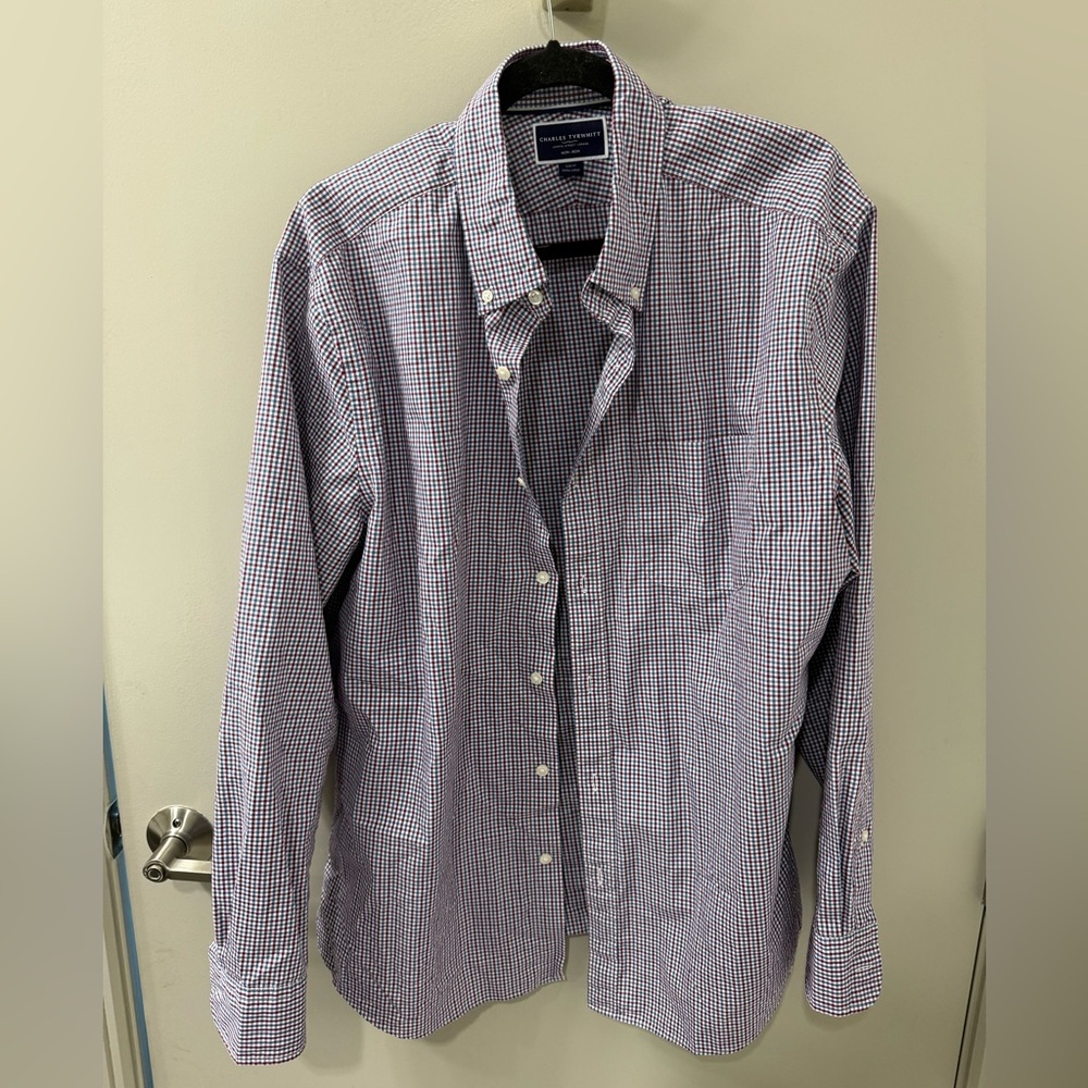 Charles Tyrwhitt Purple and White Checkered Casual Button Down Shirt